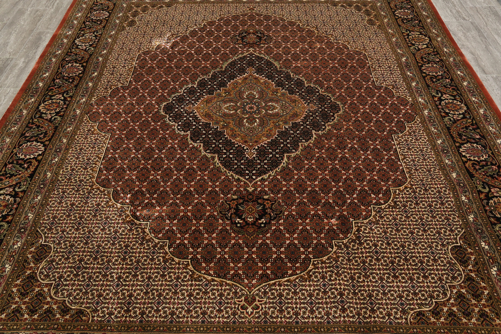 8.1 x 10 Rust Mahii Tabriiz High Quality Handmade Wool And Silk Rug #F-4462