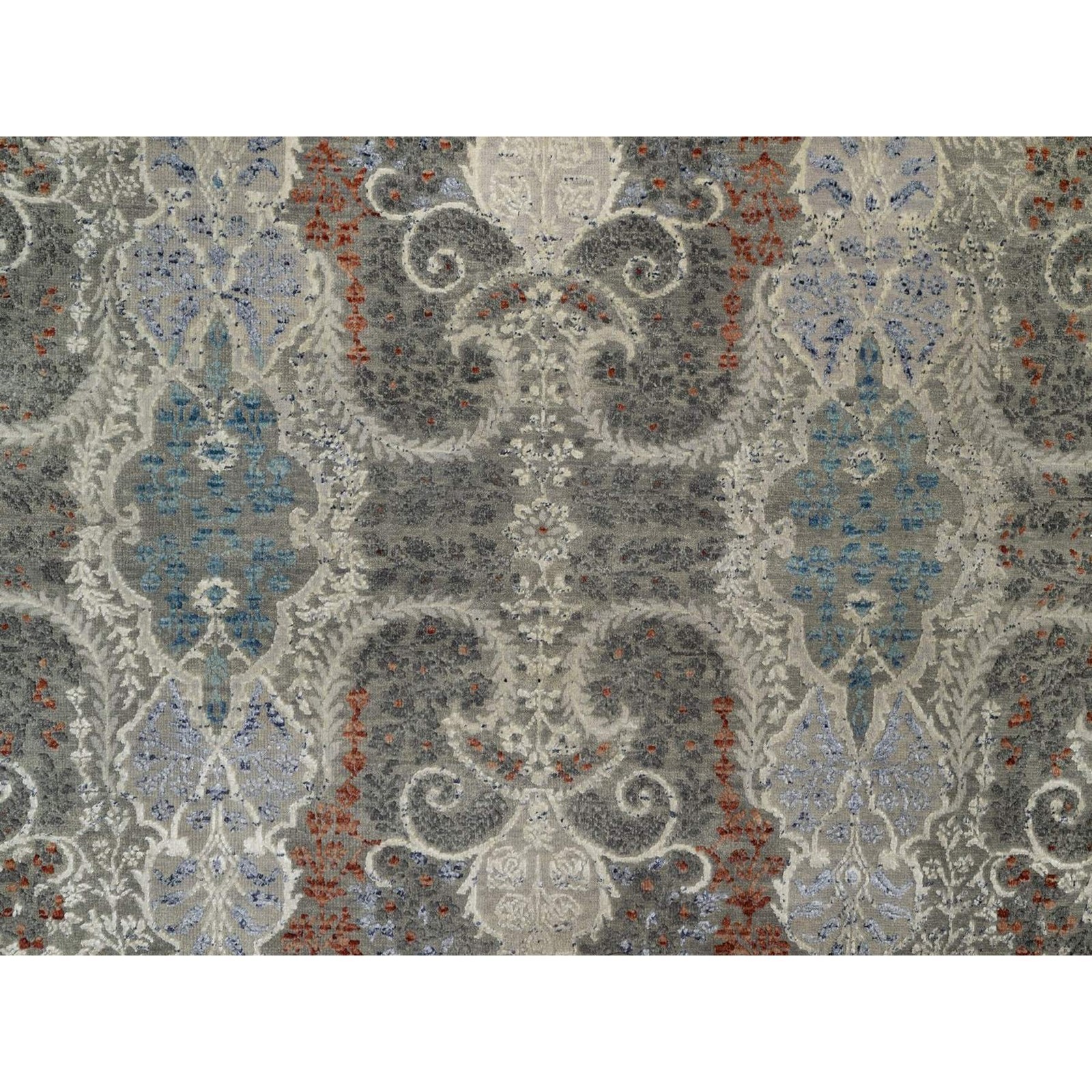 8’x10’2″ Agate Gray Wool and Silk Rug Jewelry Design Hand Knotted Oriental 91848