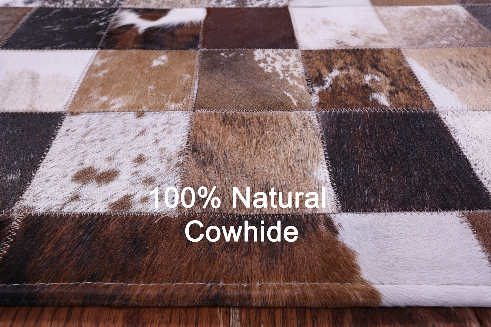 6′ 7″ X 8′ 3″ Brown & White Brindle Natural Cowhide Hand Stitched Rug – C5685