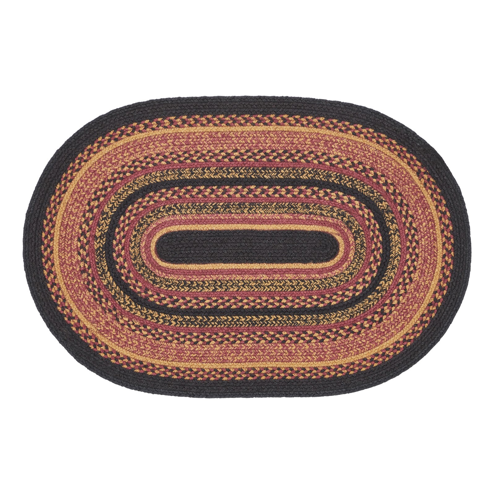 Heritage Farms JUTE RUG OVAL 24X36 Country Primitive Rustic Mustard Tan Black