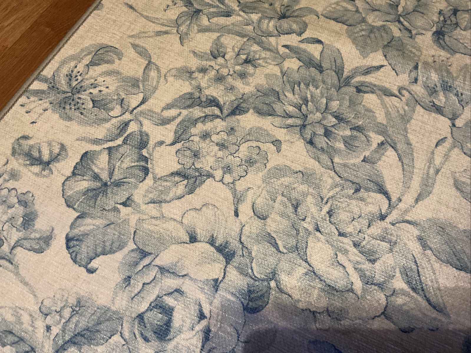 Laura Ashley Accent Runner Rug Chenille Floral Washable – Toile Blue – 20 x 60”