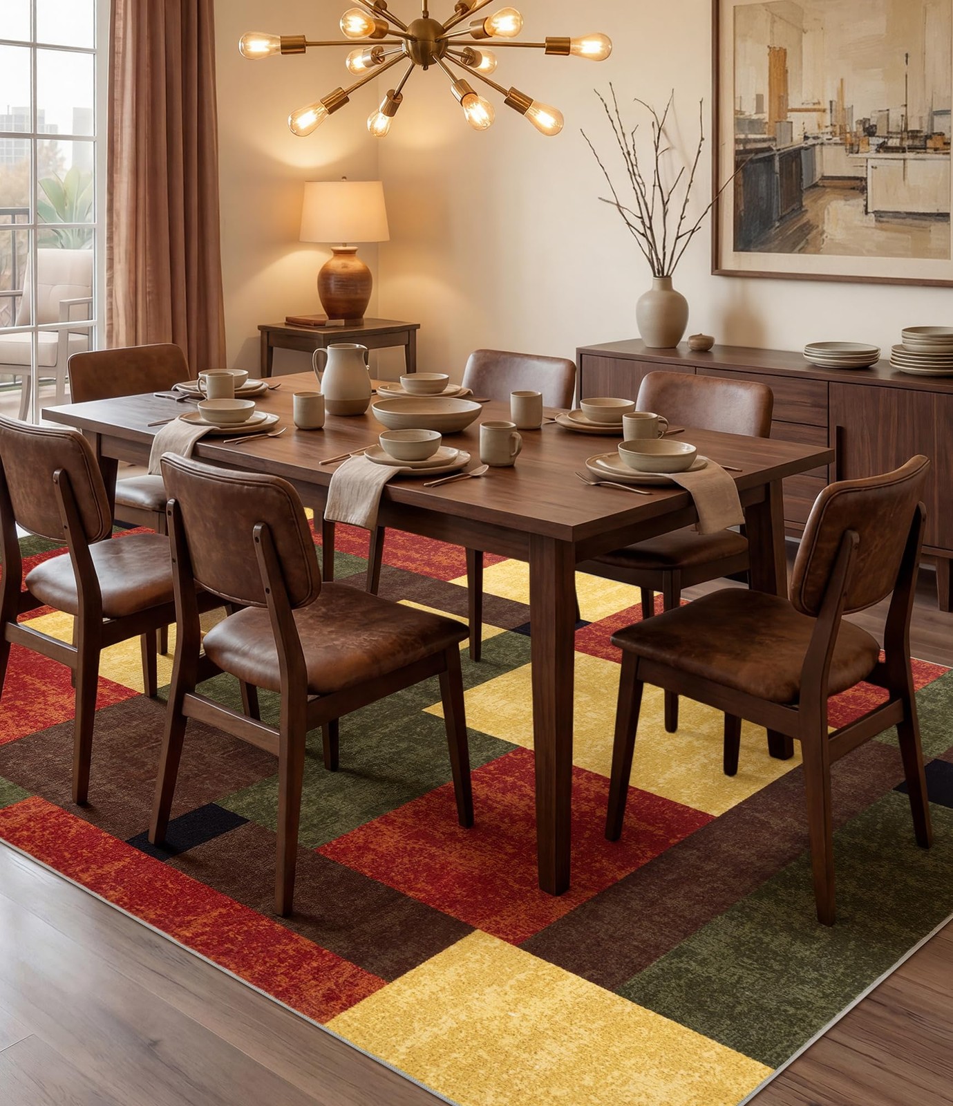 Yihouse Red And Green Area Rug 6X9 For Living Roomburgundy Farmhouse Rugs