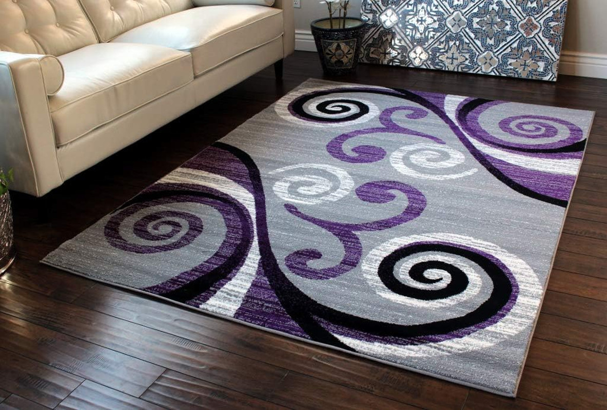 Stephanie Collection Modern Area Rug 5’3″ x 7’3″ Purple Grey Black White