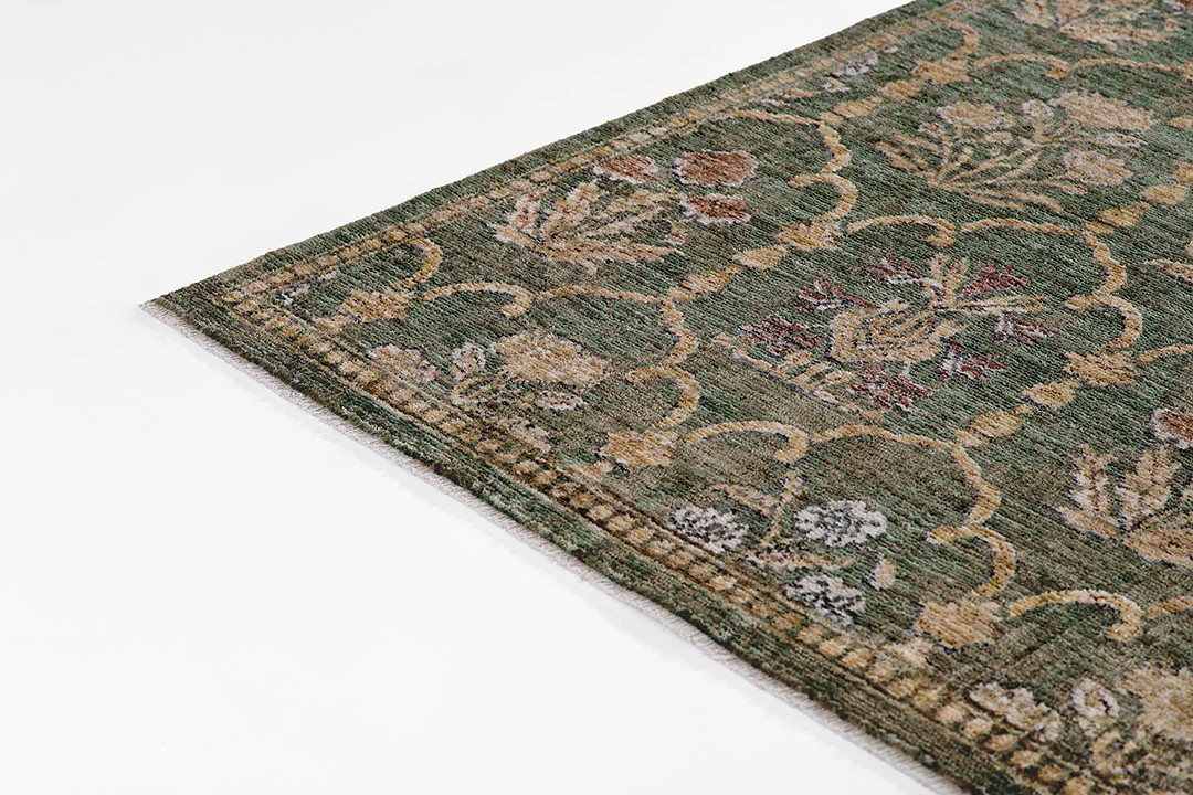 Arts & Crafts William Morris Style Antique Look Polyester Green Area Rug