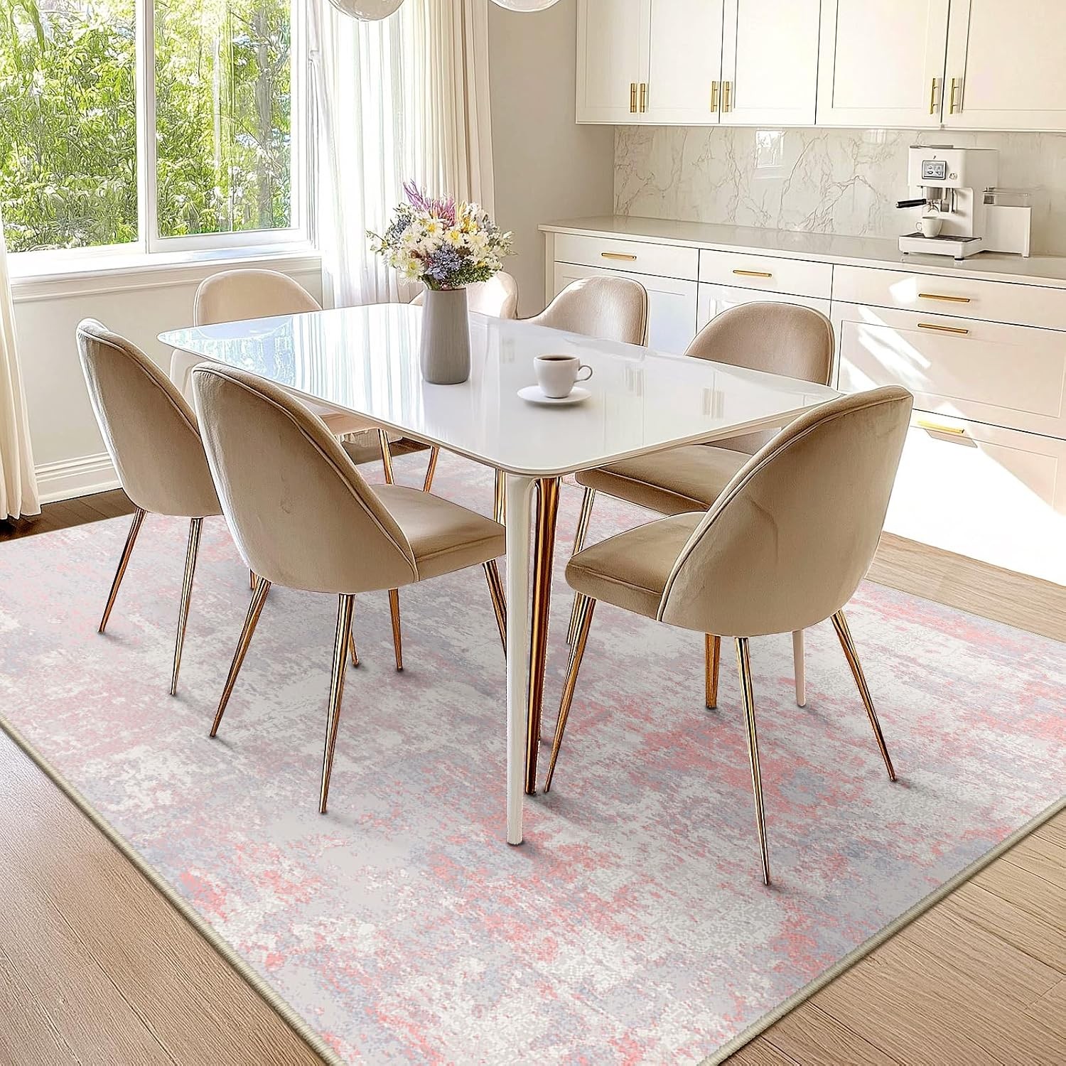 Washable 5×8 Abstract Area Rug Gray Pink Living Room Carpet