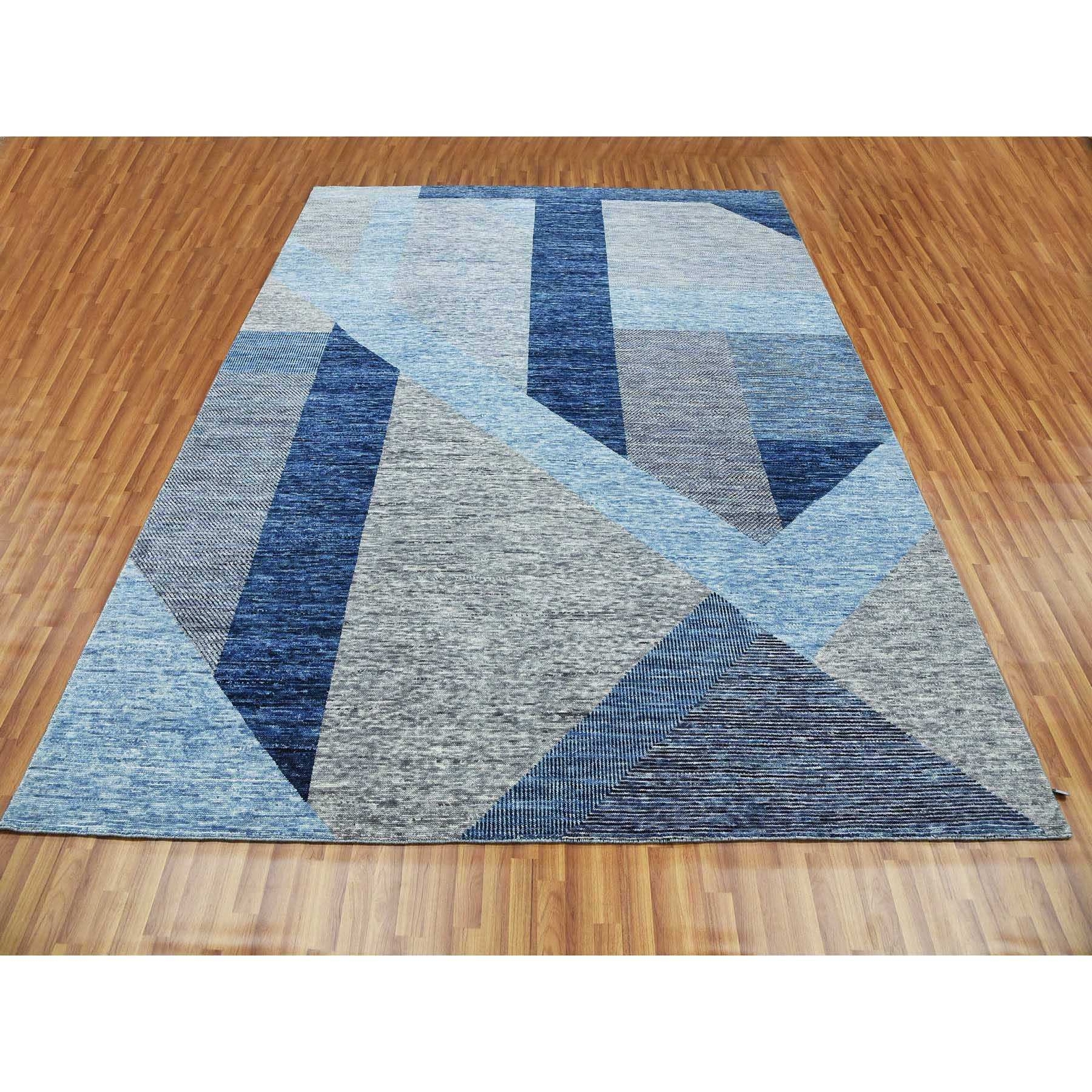 9’2″ x 11’10” Blue Geometric Art Nouveau Collection Wool Hand Knotted Rug R79295