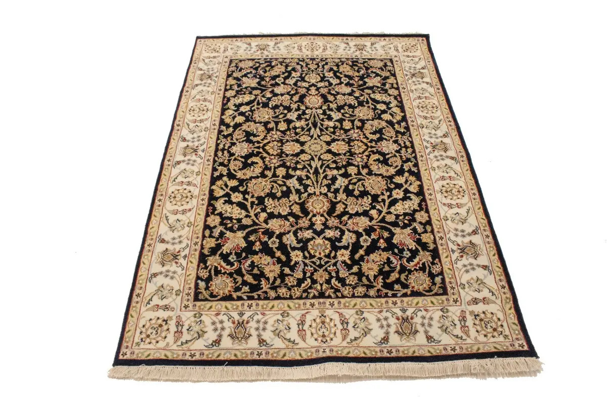 4×6 Rare Navy Indo-Nain Oriental Rug Classic Floral Handmade Foyer Carpet