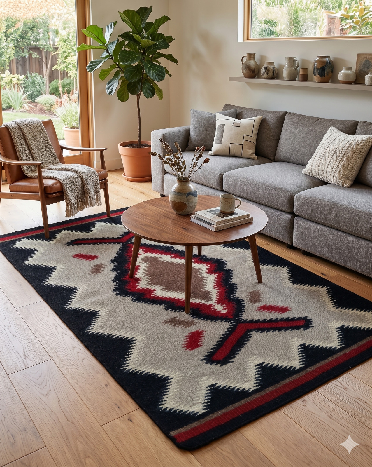 Genuine Woven Navajo Indian Rug 3×5 ft Two Grey Hills Wool Area Rug