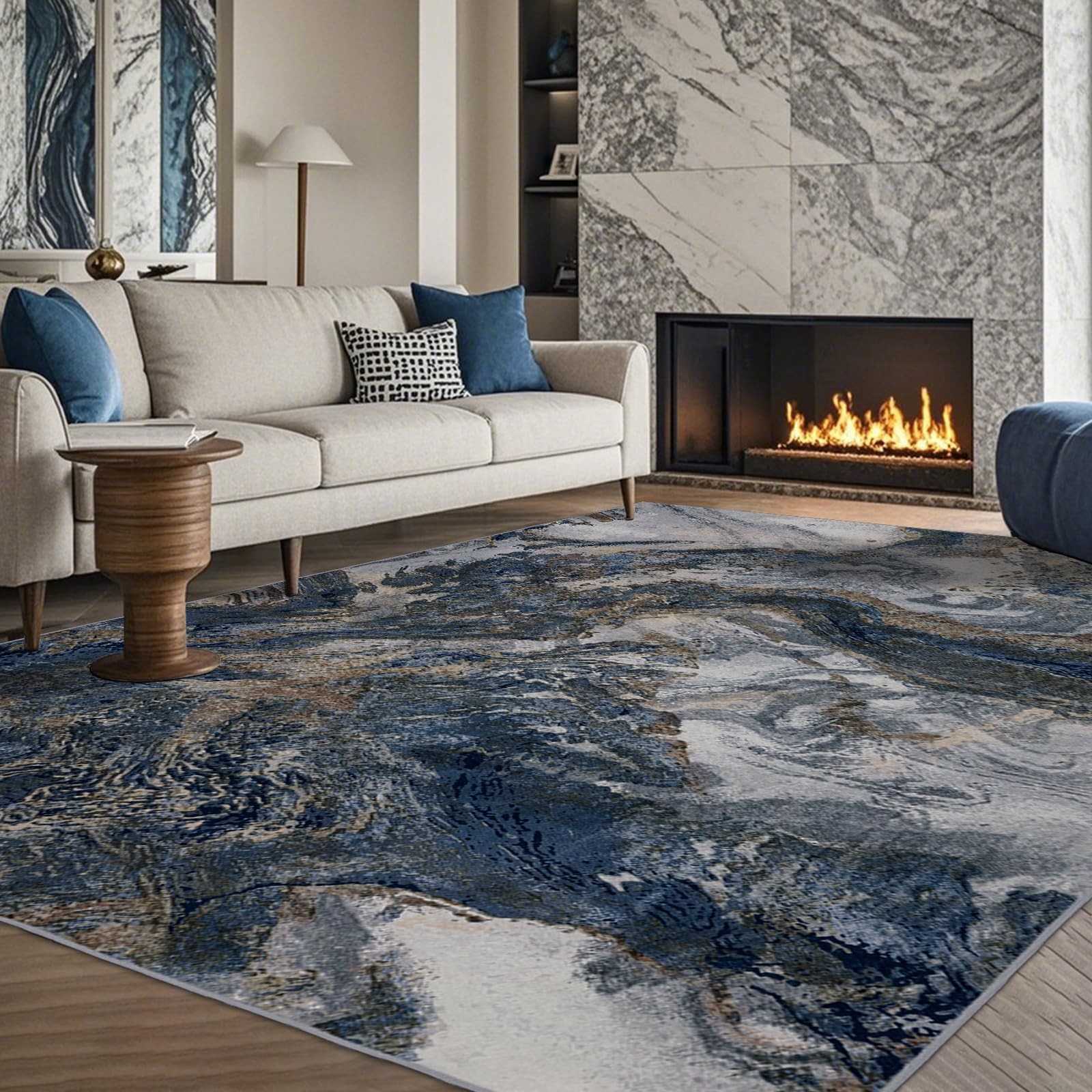 Modern Washable Rug For Living Room Abstract 6×9 Area Rugs For Bedroom Low Pile