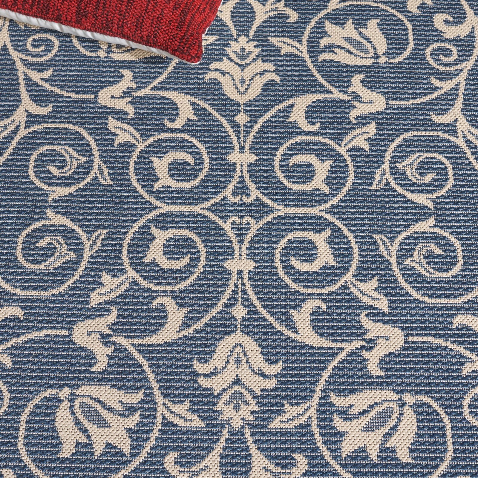 Washable Rug Outdoor Courtyard Collection – 2’3″ x 14′ Runner, Blue & Natural…