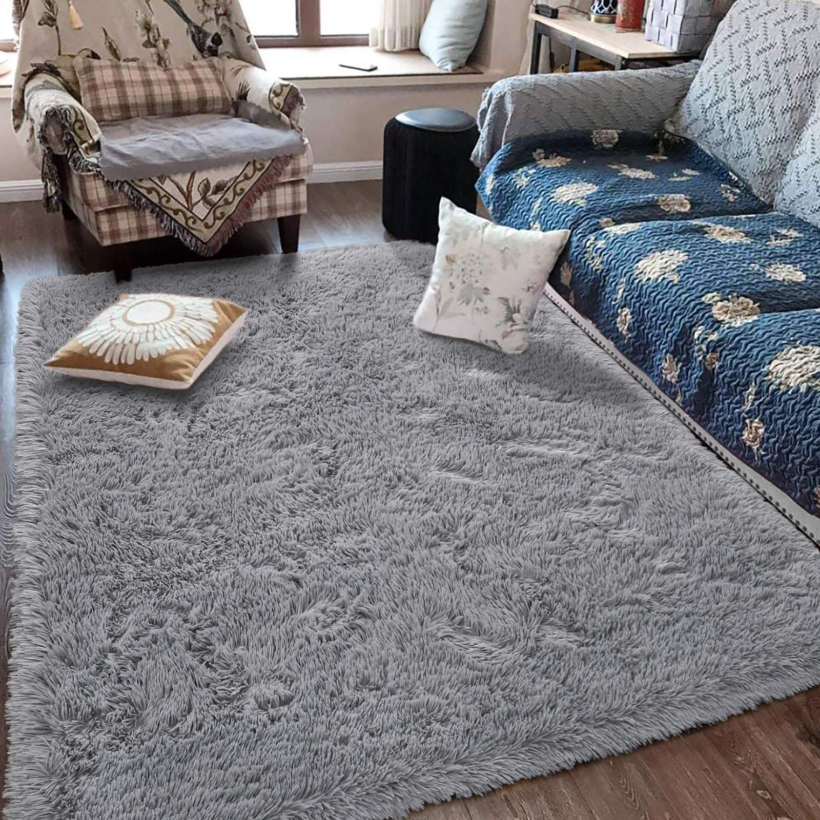 Ultra Soft Grey Rugs for Bedroom 8×10 Feet, Fluffy Shag Area Rugs for Living …
