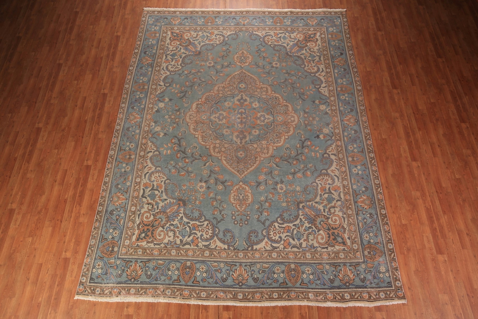 Vintage Blue Handmade Traditional Distressed Living Room Rug 10×13 ft.
