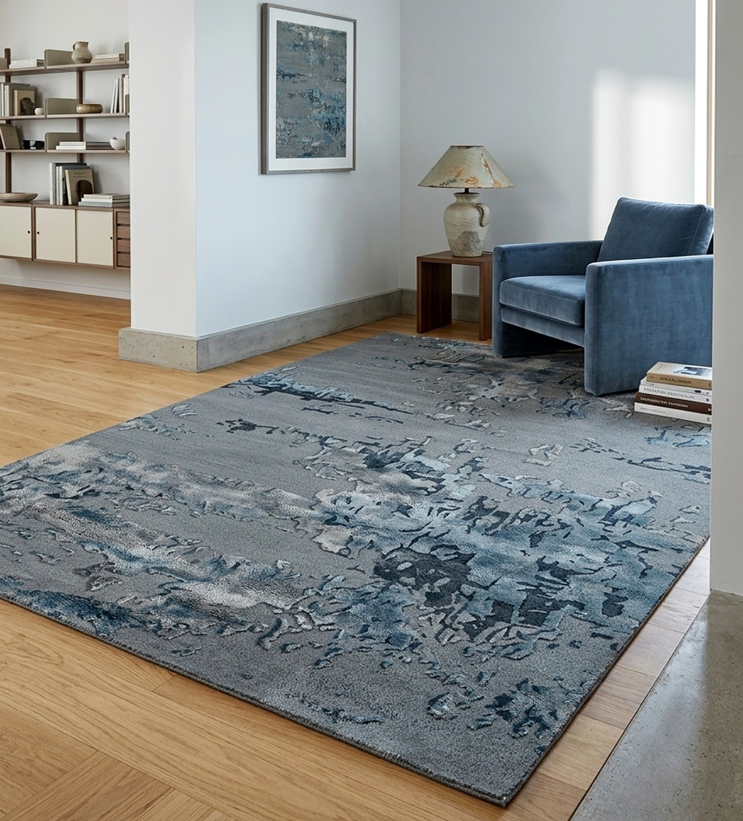 Modern Hand-Tufted Rug Grey Wool Silk 5×8 6×9 8×10 9×12 Area Rug for Living Room