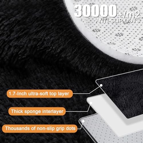 Large Shag Area Rugs 5×7 for Living Room, Ultra Soft Fluffy Black Rugs for