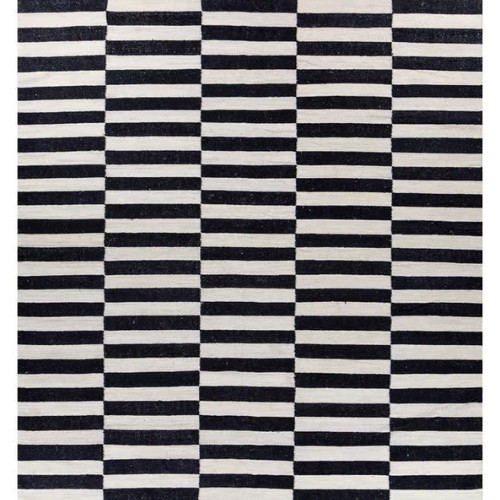 Modern Black and White Striped Wool Rug – Handwoven Area Carpet for Living Room
