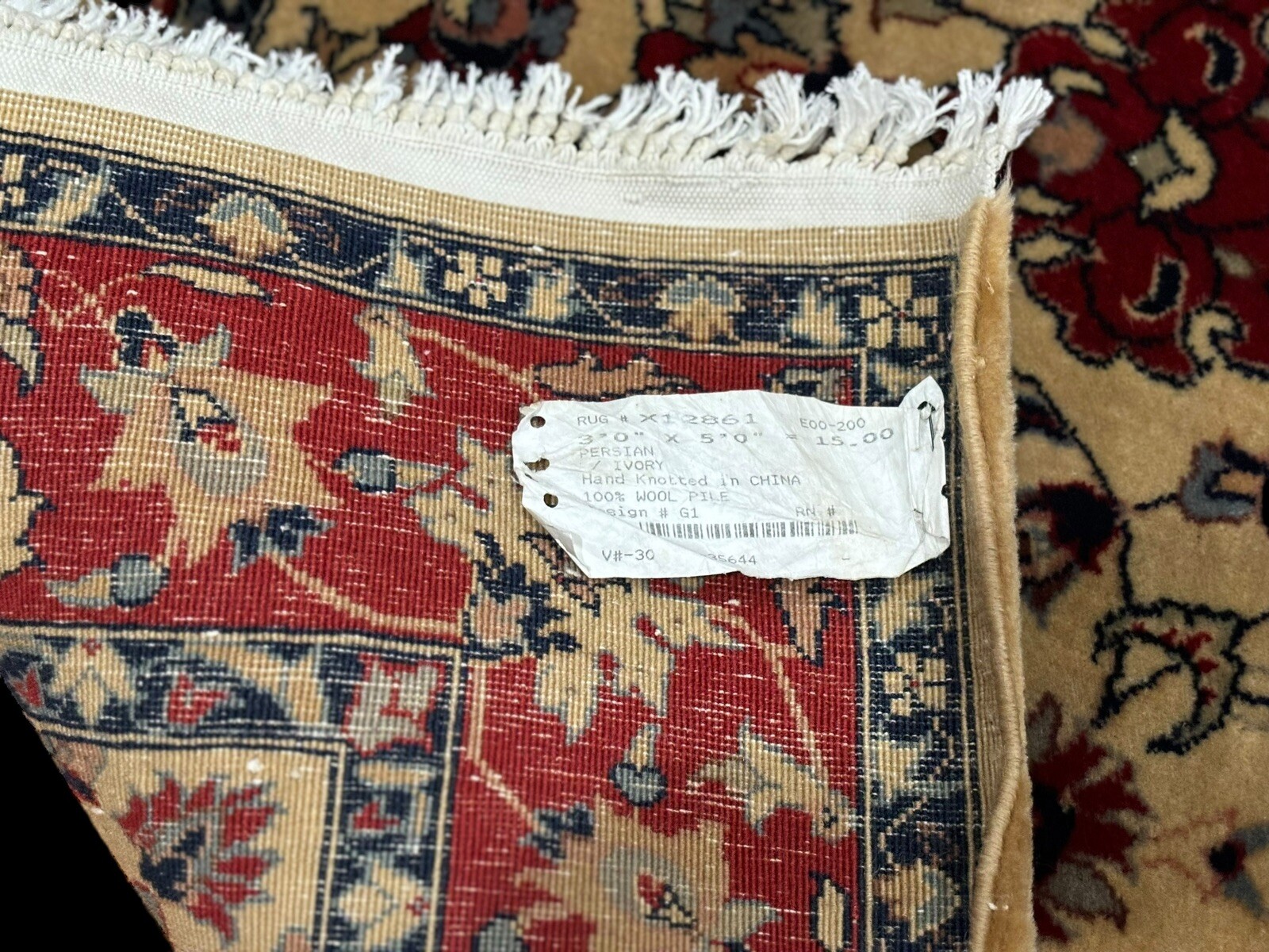 Vintage 3×5 Handmade Wool Floral Burgundy Tan Ivory Pink Navy Blue Medallion Rug