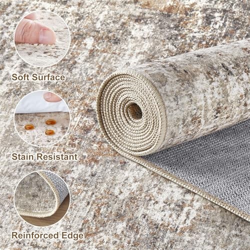 7×9 Area Rugs for Living Room: Washable Large Neutral Abstract Rug Soft Non