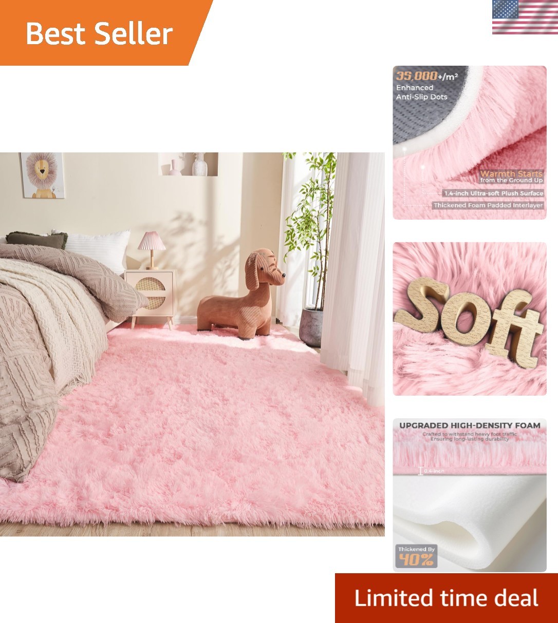 4×6 Pink Shag Area Rug – Lightweight, Fluffy, and Perfect for Children’s Spaces