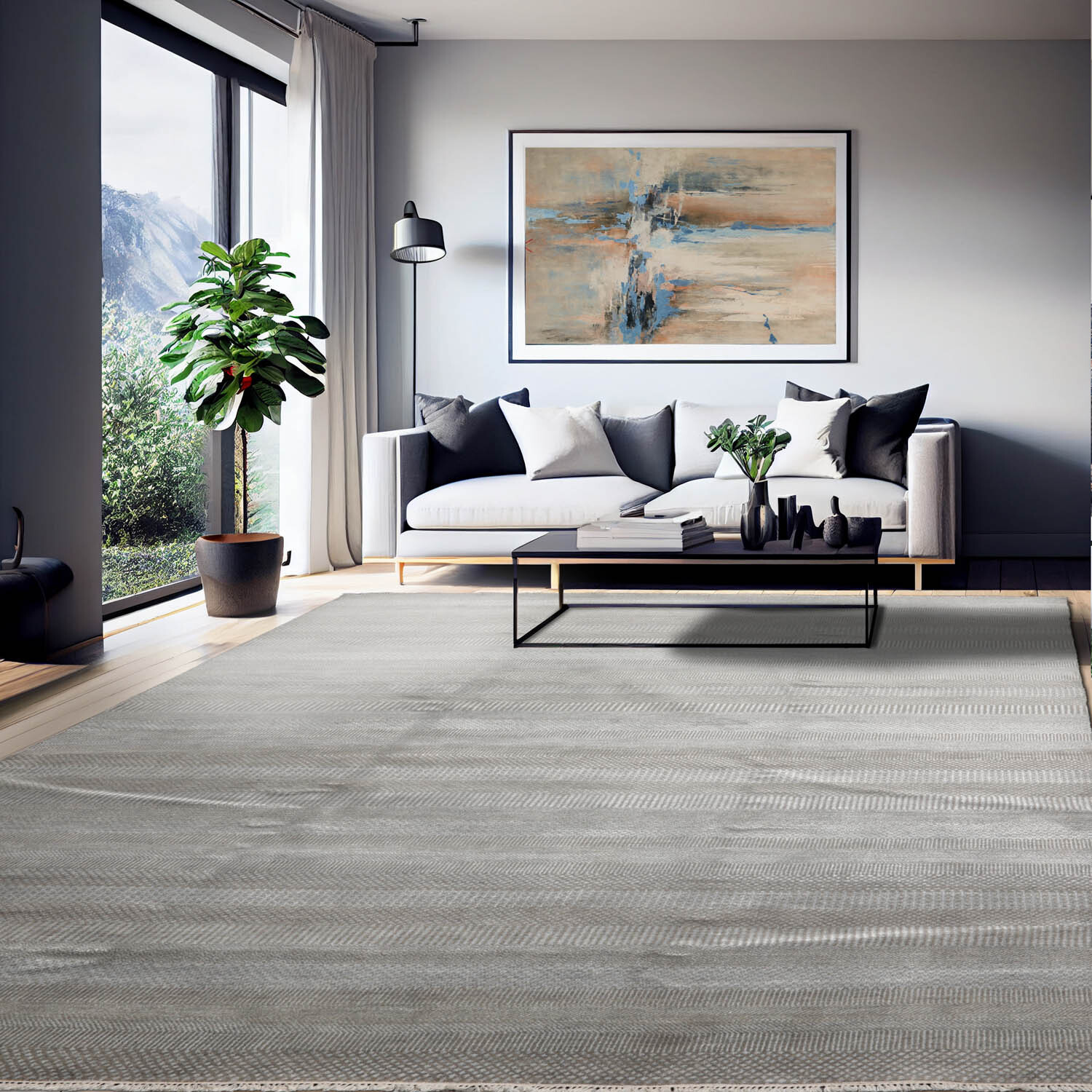 LoomBloom 8’1” x 10’2” Gray Hand Knotted Modern Tibetan Wool & Silk Area Rug