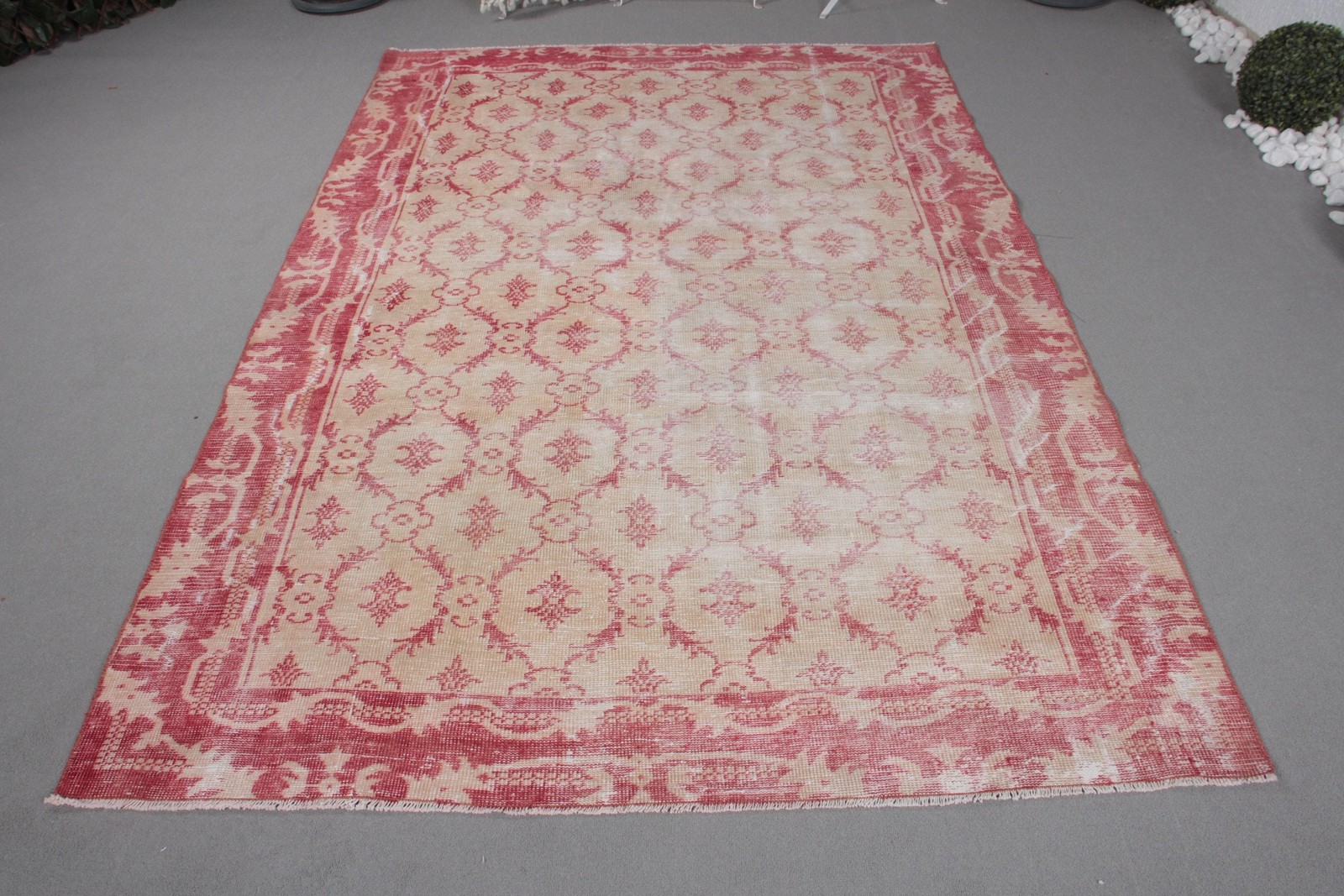 5,3×7,9 ft Turkish Rug, Large Vintage Rug, Beige Plants & trees Rug
