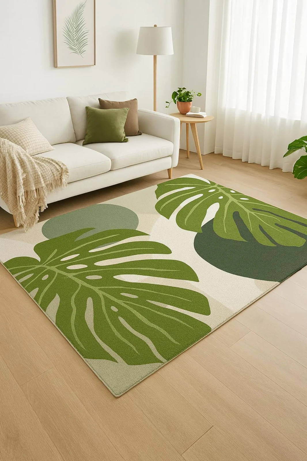 Hand Tufted Modern Botanical Rug – Monstera Leaf Design Handmade Carpet Rug