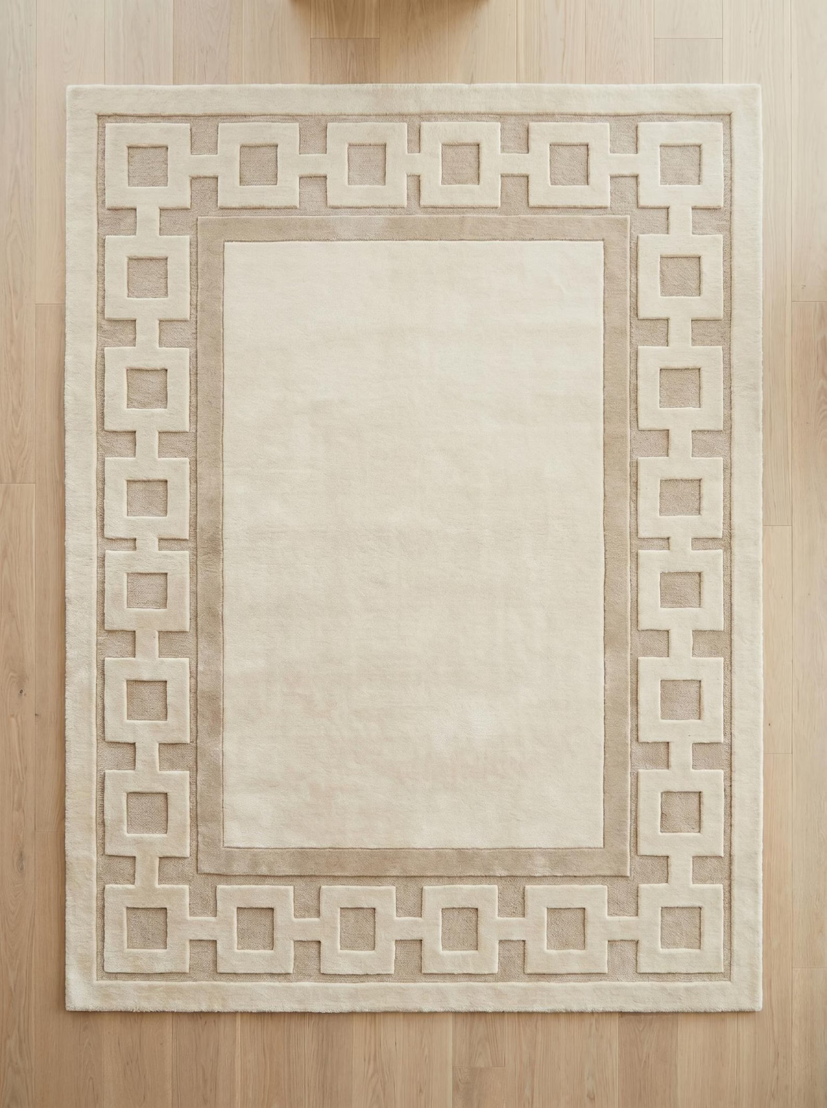 Luxury Greek Key Hand Tufted Handmade Neutral Area Rug Modern Beige Living Room