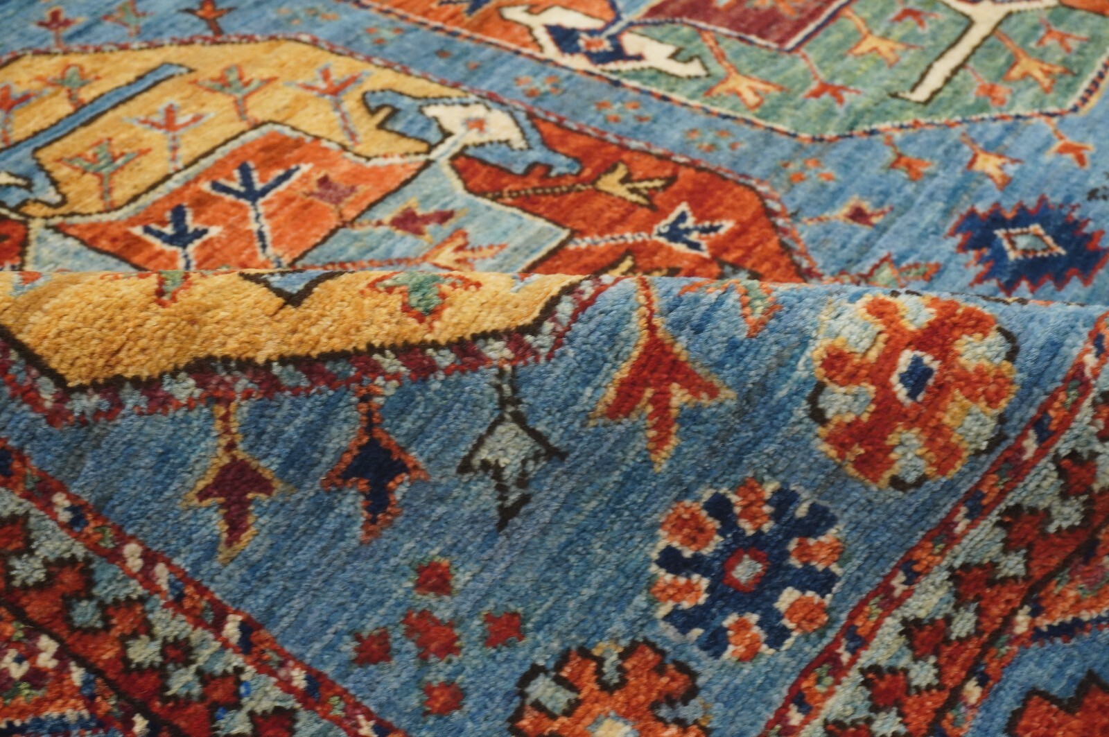 5 x 7 ft Blue Ersari Afghan Hand Knotted Wool Geometric Tribal Area Rug