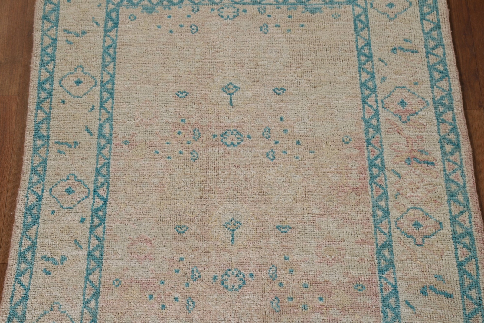 Pink/ Teal Oushak Turkish 3×4 Ft. Vegetable Dye Foyer Rug Handmade Wool Carpet
