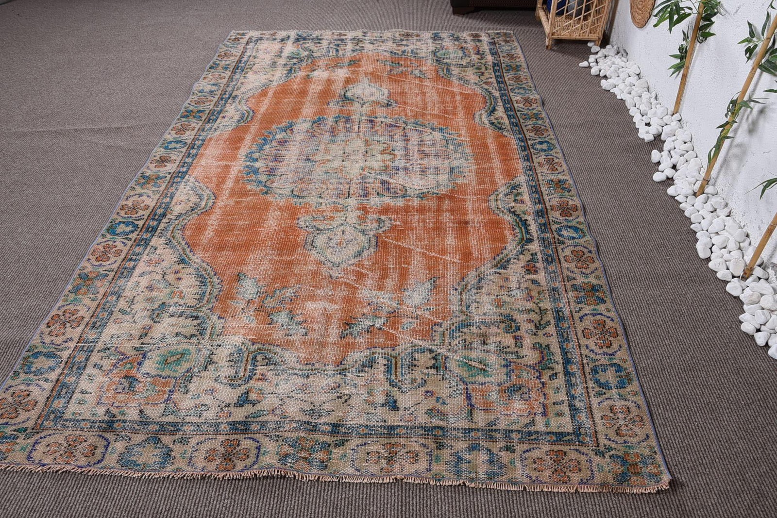 Turkish Vintage Rug 5,4×9,2 ft (164×281 cm), Orange Camouflage Wool Rug