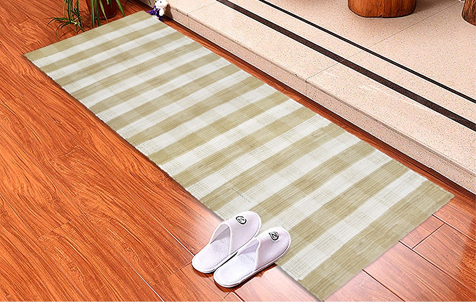 GLAMBURG Cotton Reversible Area Runner Rug 2′ x 6′ for 2 Feet x 6 Feet, Beige