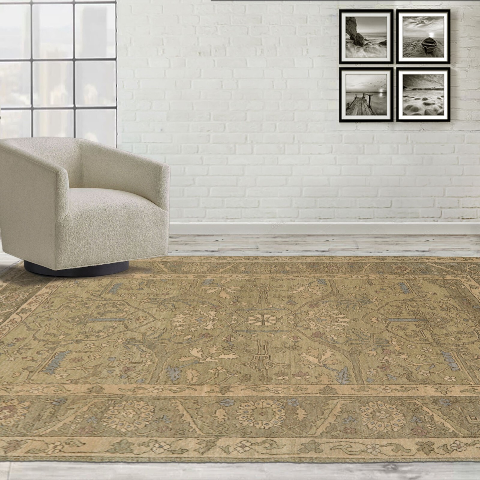 Tufenkian Jozan Walnut Sheared Hand Knotted Wool Area Rug Moss 5’6″ x 8’6″