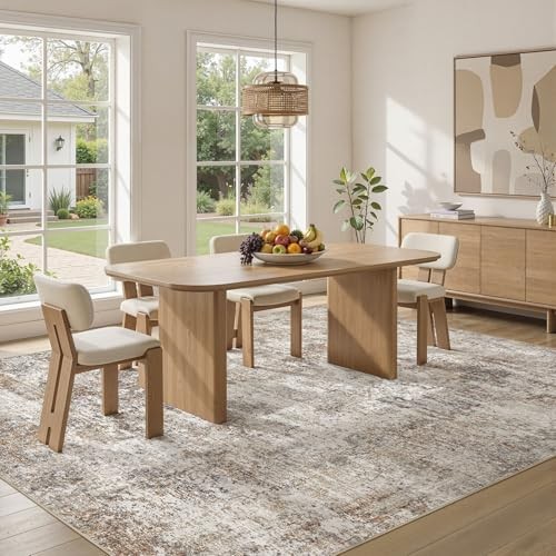 7×9 Area Rugs for Living Room: Washable Large Neutral Abstract Rug Soft Non
