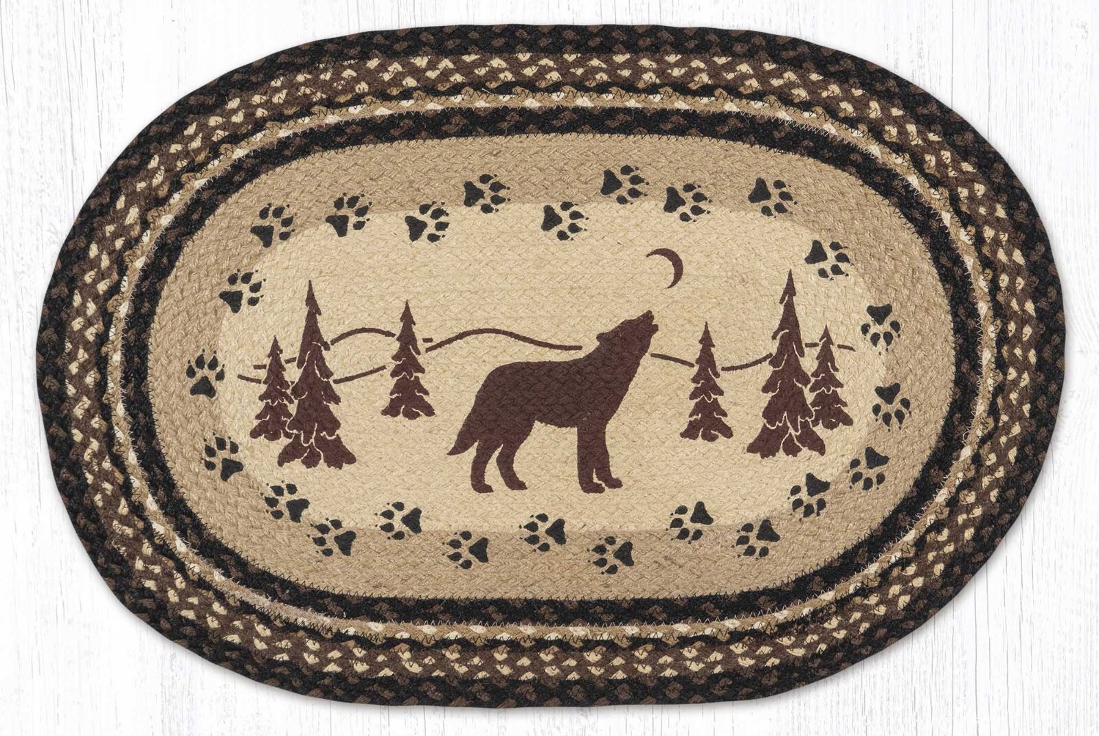 Coyote 20″ x 30″, Braided Jute Earth Rugs, Southwest Style, Paw Prints, Rustic