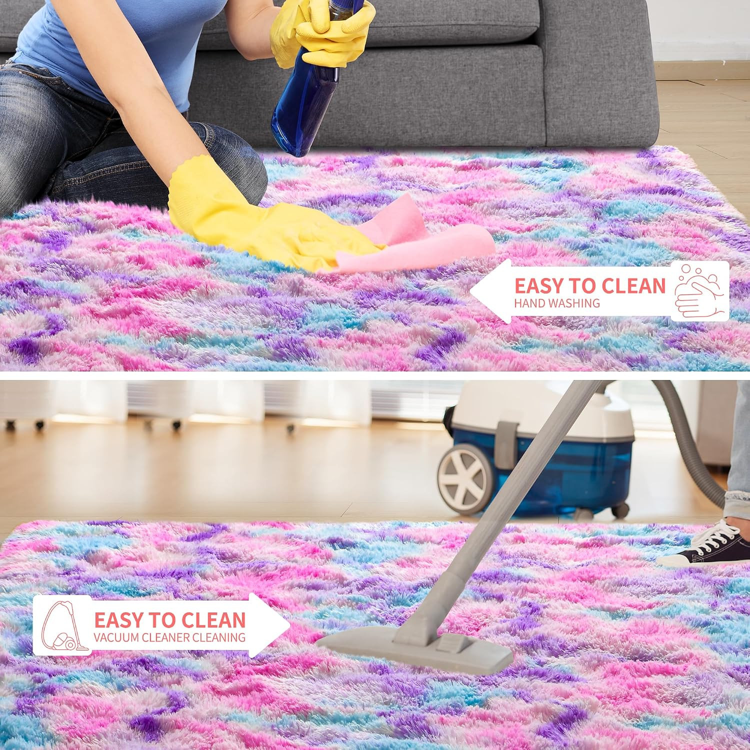 Soft Rainbow Rug for Girls Room, Cute Fluffy Girls Bedroom Rugs, 2×3 Feet Shaggy