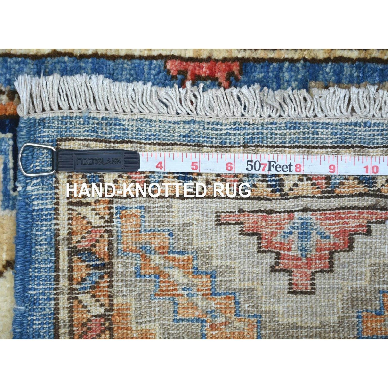 2’8″x7’4″ Blue Hand Knotted Afghan Ersari Elephant Feet Design Wool Runner Rug