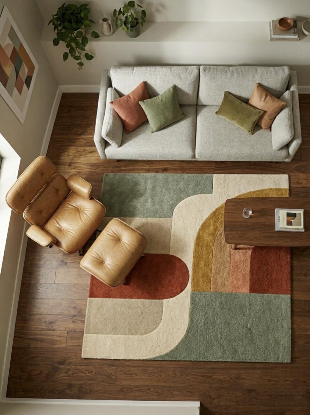 Hand Tufted Wool Area Rug, Geometric Multicolor Abstract Living Room Carpet