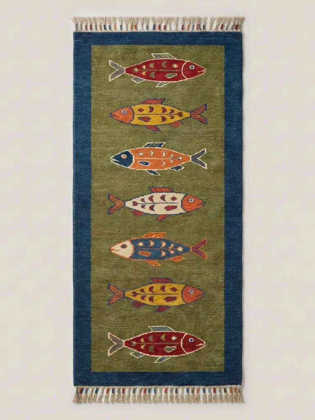 Hand Knotted Oushak Runner Rug Wool Hallway Carpet Green fish runner 2×10