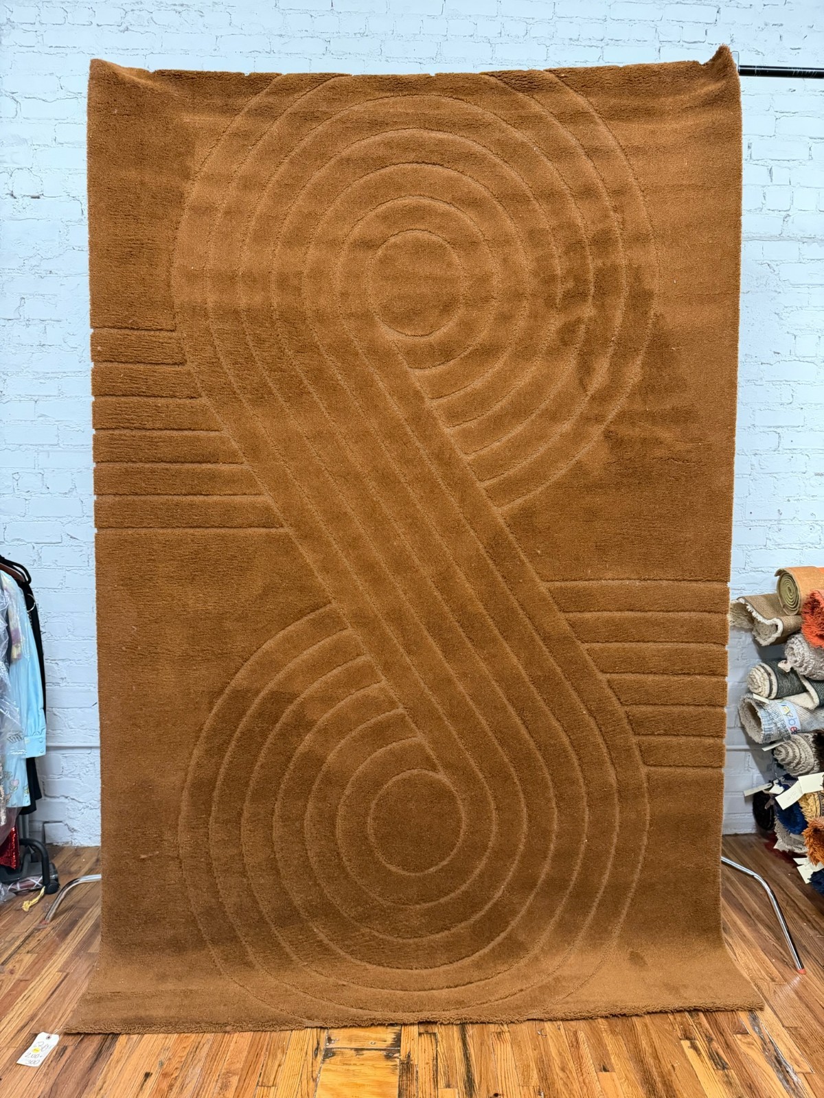 Hojer Eksport Wilton Brown Two Swirls INFINITY UNUSED Rya Rug Modern Mid Century