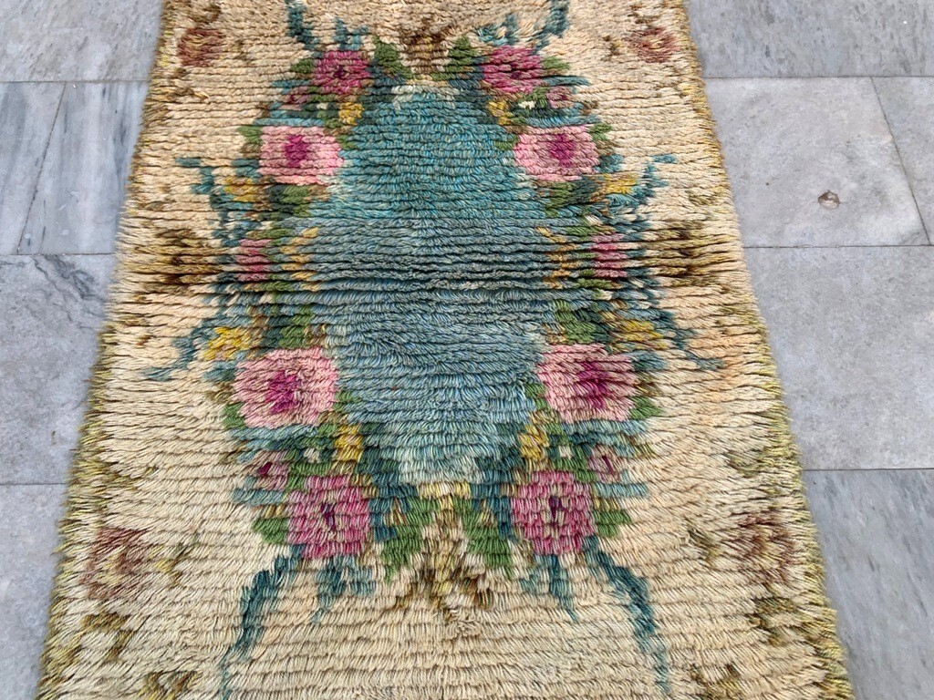 Vintage Swedish Rya Scandinavian Soft Rug Bedroom Floral Fluffy Rug 130×80 cm