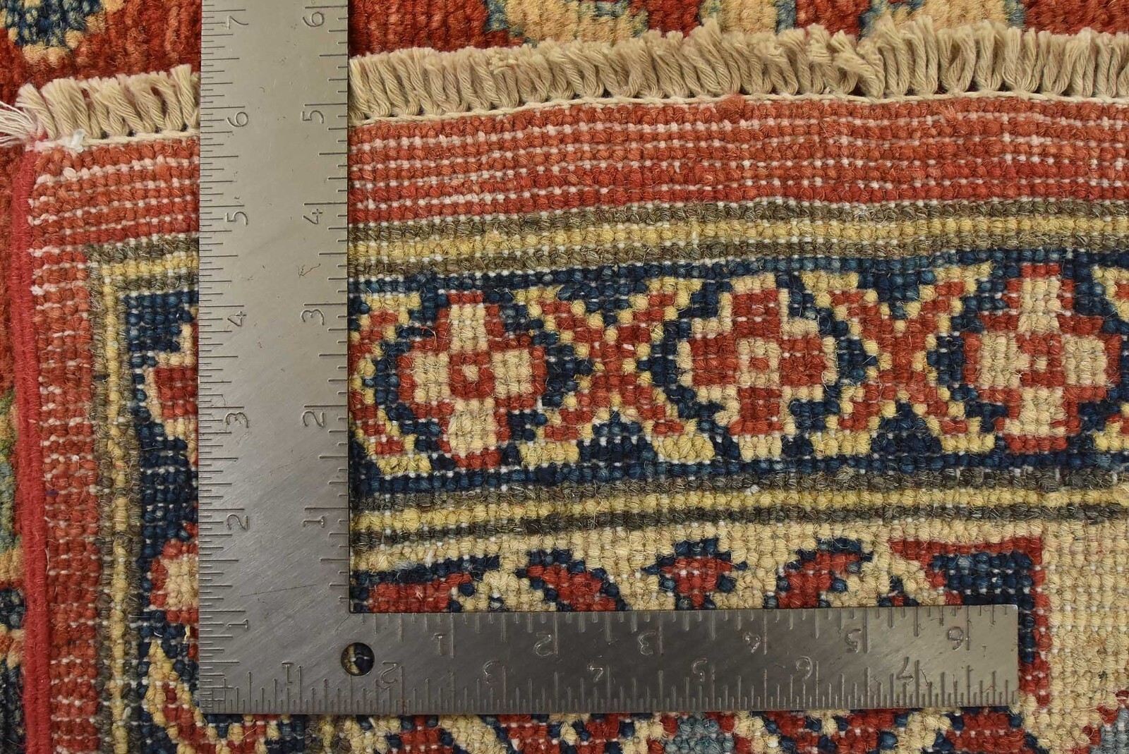 Geometric Kazak Carpet 8’9” x 11’4” Red Wool Tribal Hand-Knotted Oriental Rug