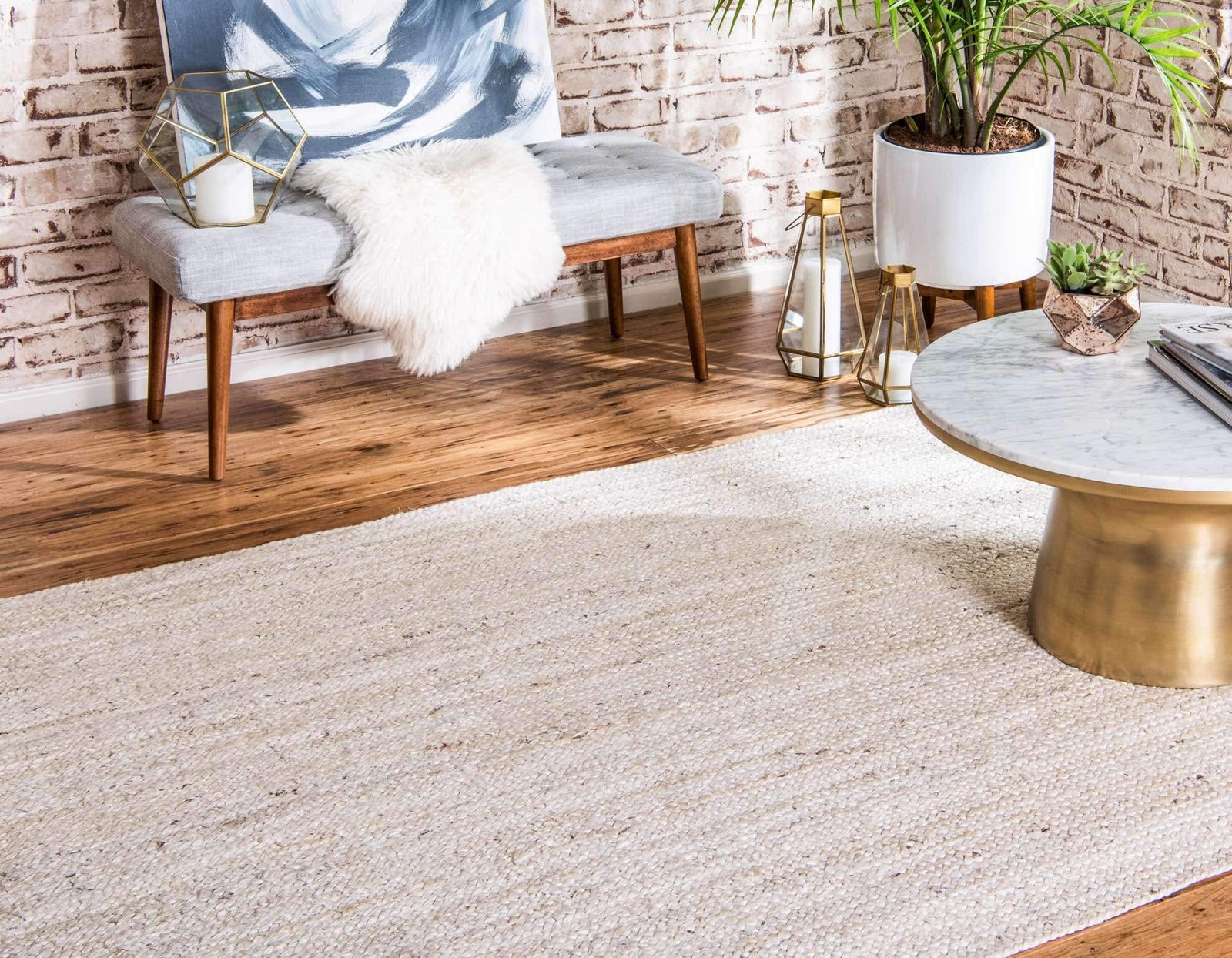 Unique Loom Braided Jute Collection Area Rug – 2 X 3 1 Rectangle White