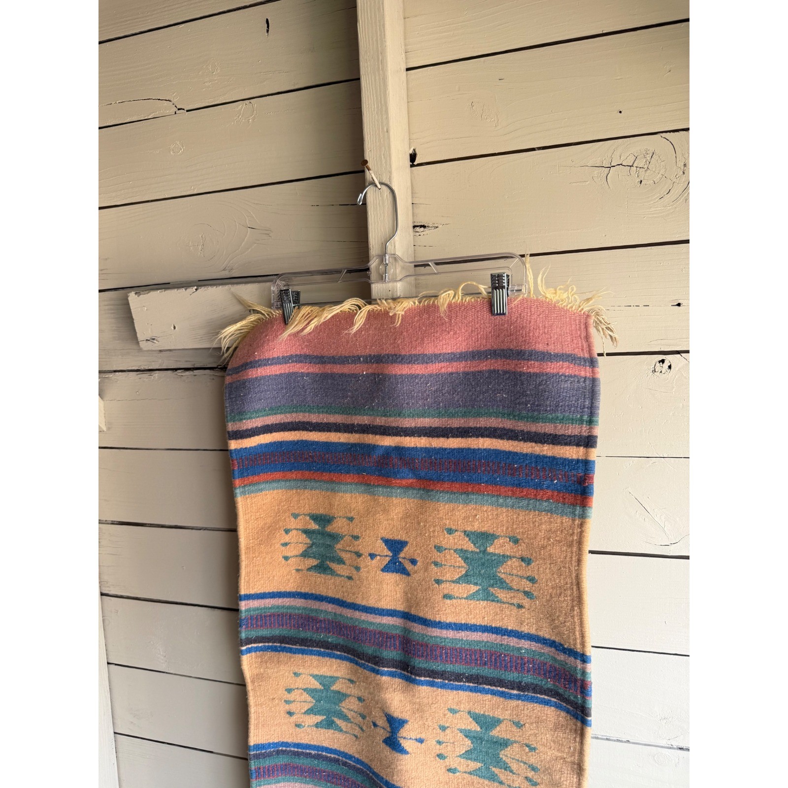 Vintage Southwestern Handwoven Wool Rug Wall Geometric Tribal Fringe Boho