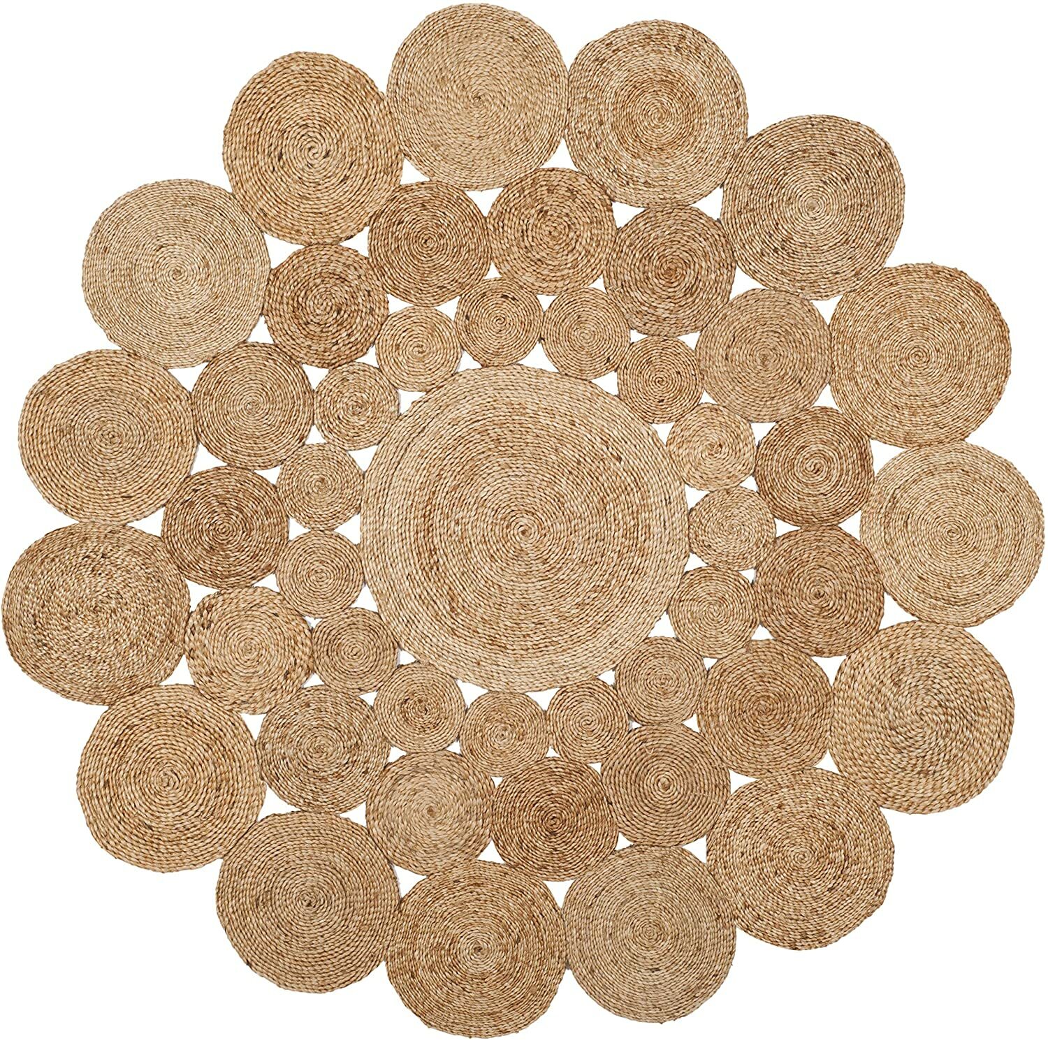 Area Rug Jute Round Rug Beige Circle Design Farmhouse Rustic Look Rug Boho Rug