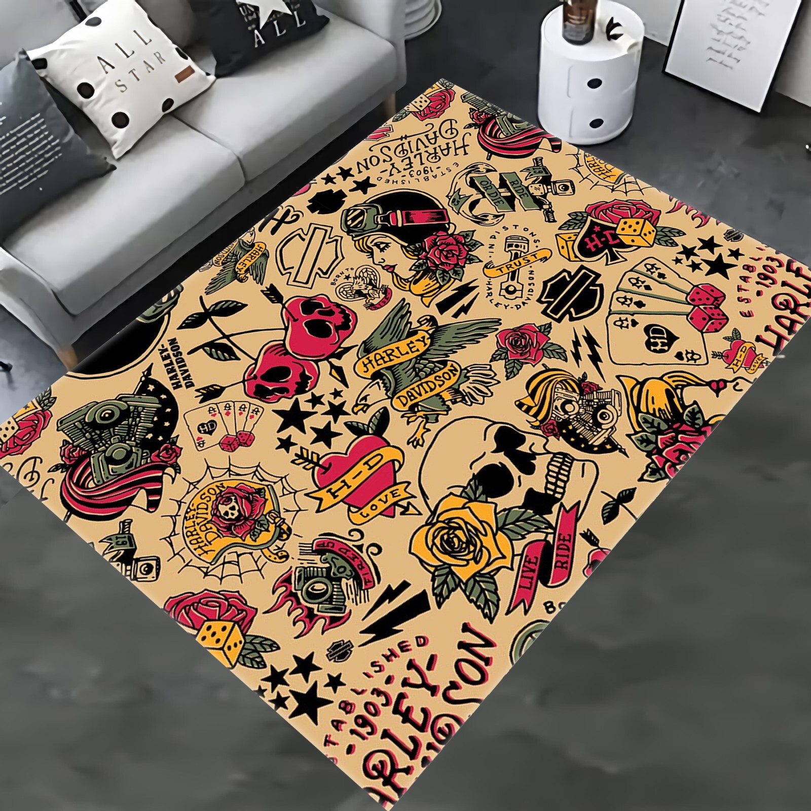 Harley Davidson Tattoos Rug, Harley Rug, Harley Davidson Rug, Harley Gift
