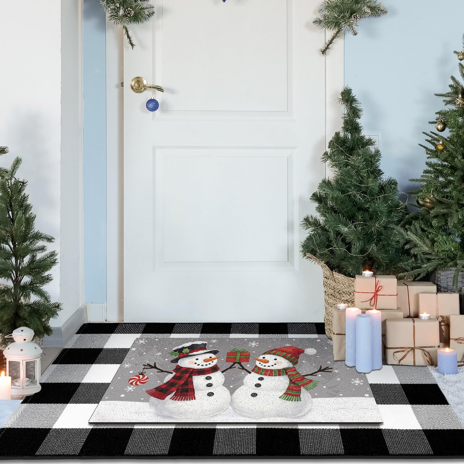 2 Pcs Christmas Doormats with Outdoor Rug Door Mat Combo Set 100% Coir Welcom…