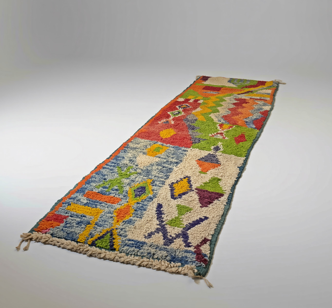 Colorful Runner Moroccan Berber Rug, Hallway Antique tribal Rug 9’8” x 2’3” ft
