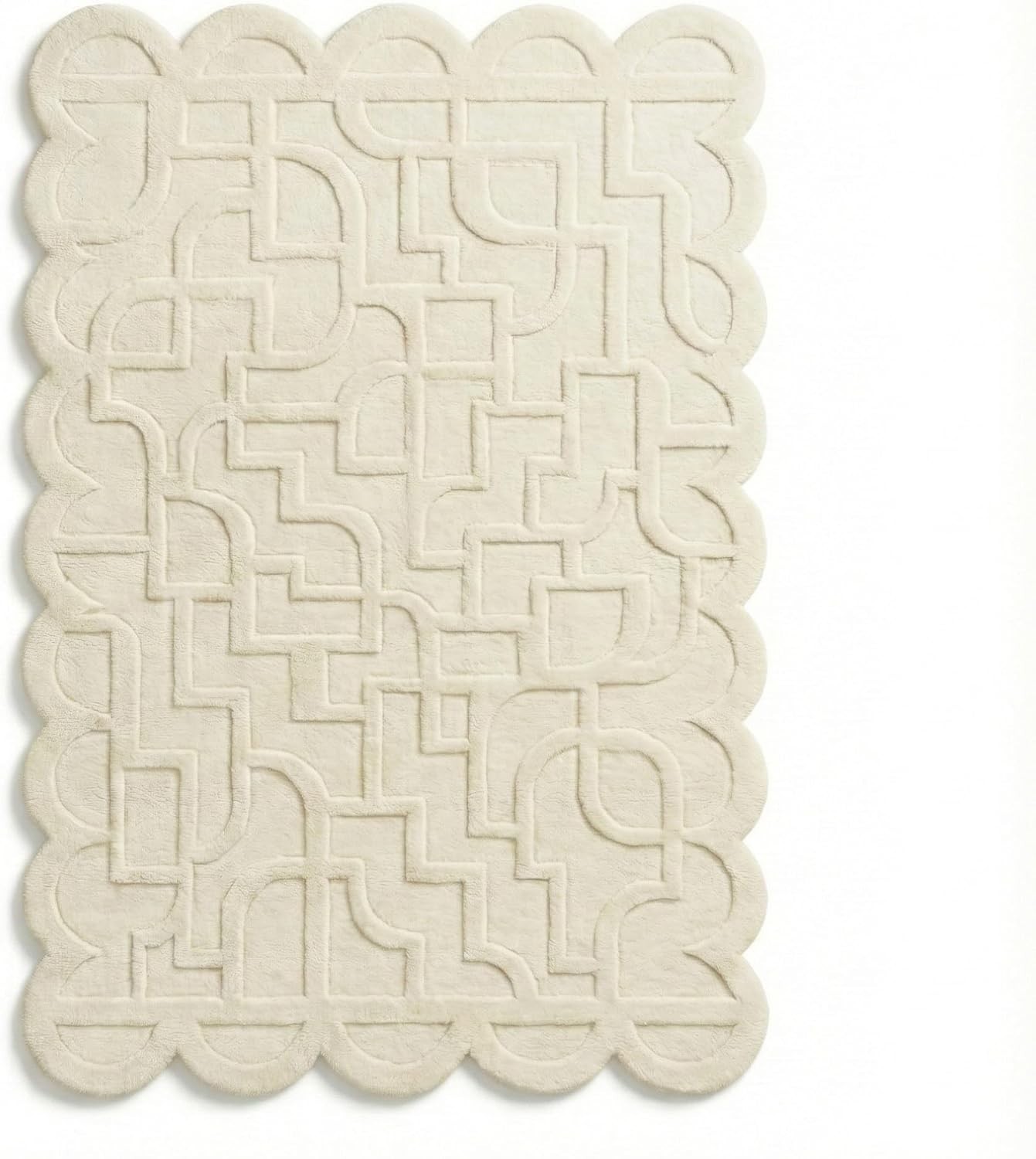 Modern Geometric Pattern, Green-Beige Stripes, Checkered Chevron Design-Ivory