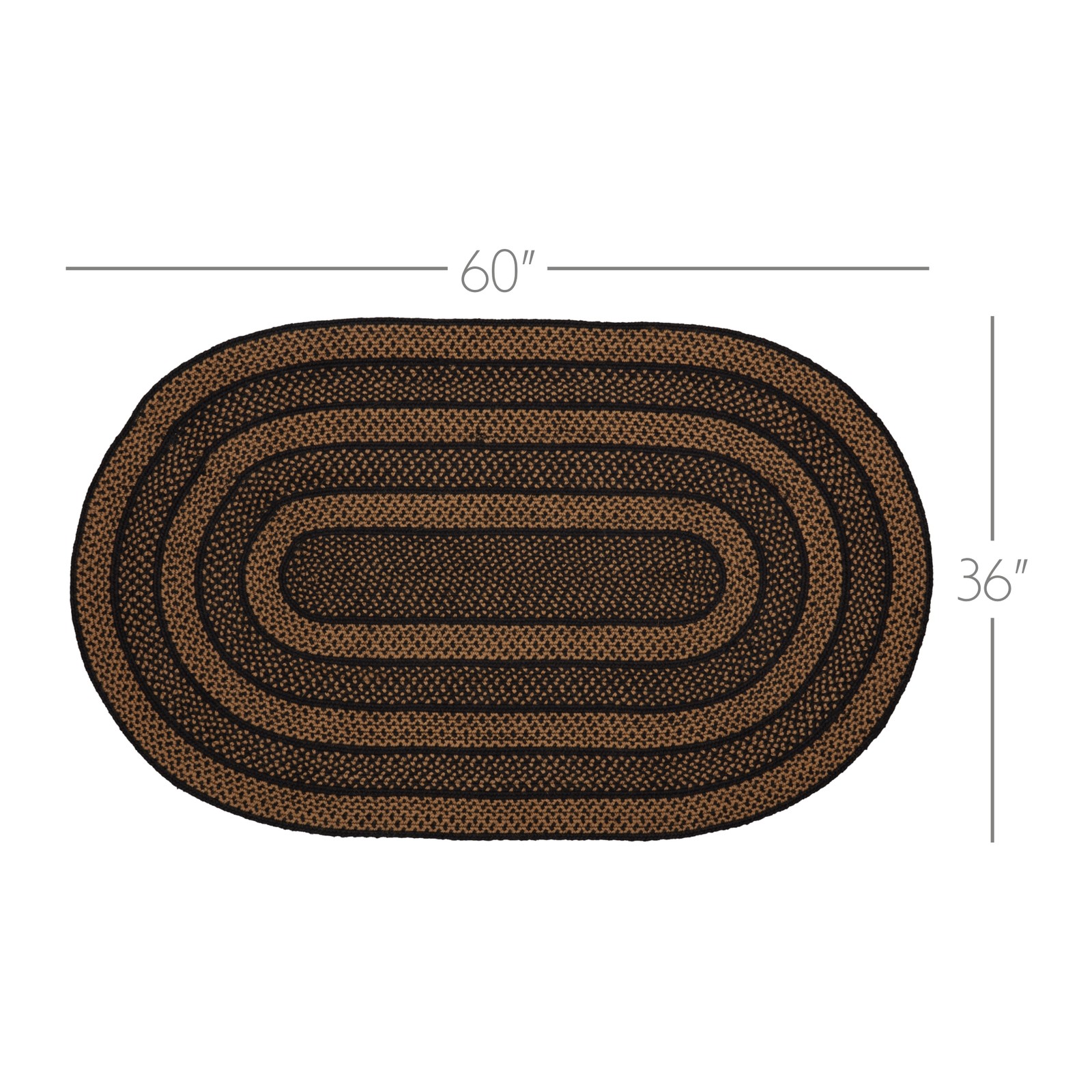 Accent Rug Black & Tan Jute Primitive 36×60 Oval Braid No Slip Floor VHC Brands
