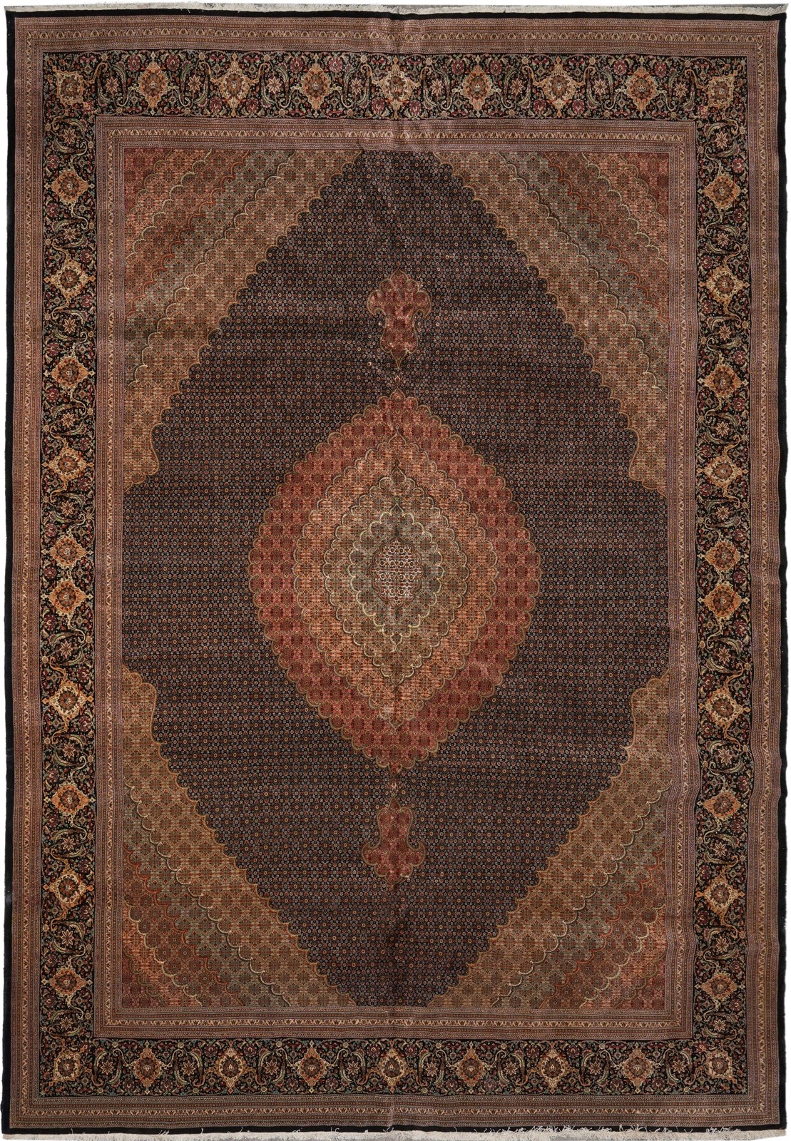 11.6 x 16.6 Authentic Tabriiz Mahii 400 KPSI Wool and Silk Rug Black #PIX-691