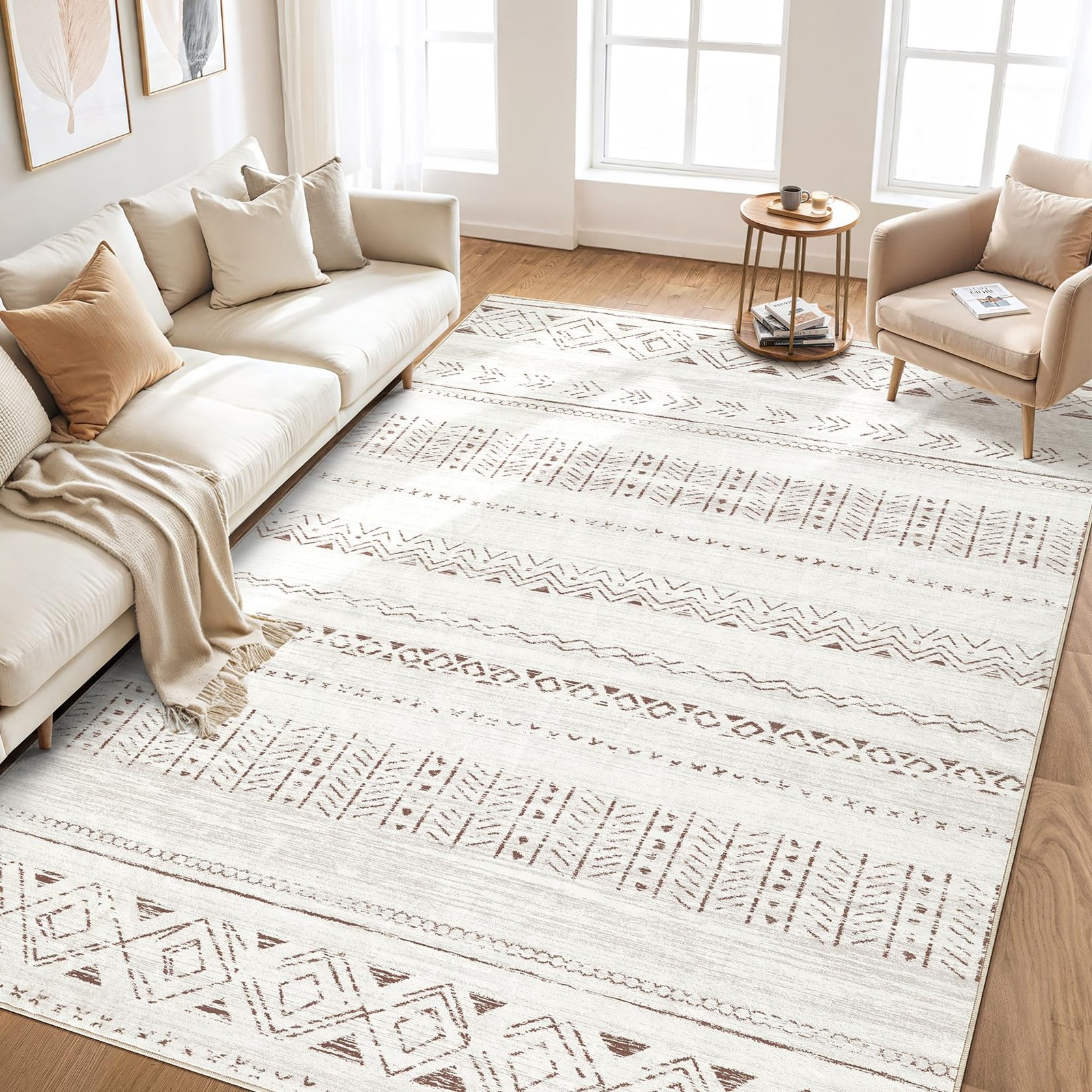 5×7 Area Rug Living Room: Washable Boho Rugs with Non Slip Backing Large Soft…